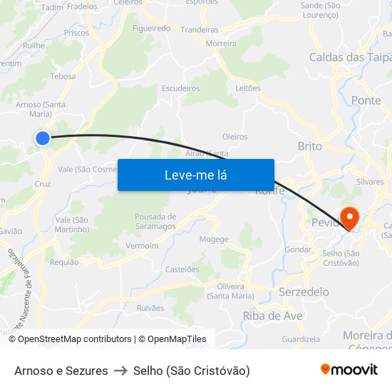 Arnoso e Sezures to Selho (São Cristóvão) map