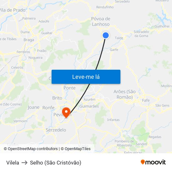 Vilela to Selho (São Cristóvão) map