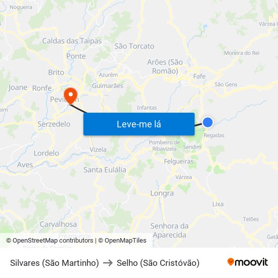 Silvares (São Martinho) to Selho (São Cristóvão) map