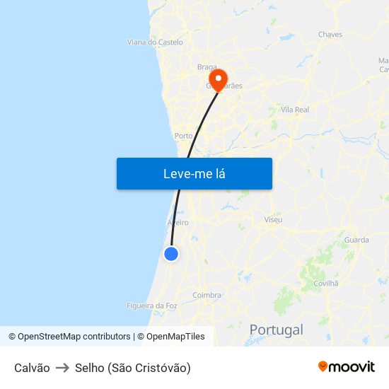 Calvão to Selho (São Cristóvão) map
