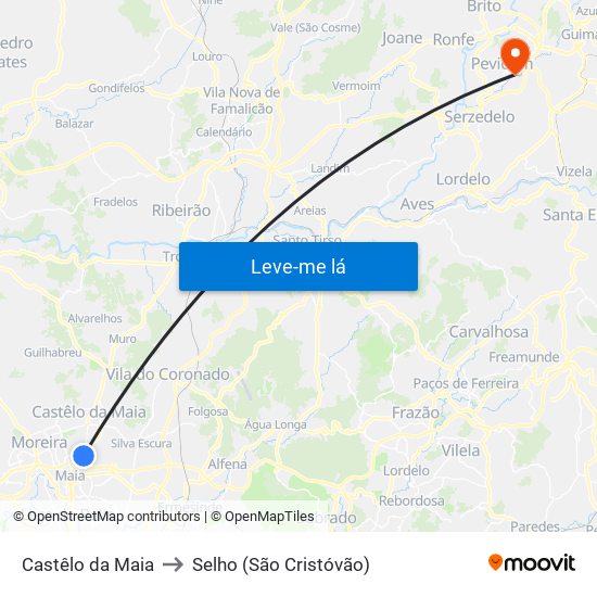 Castêlo da Maia to Selho (São Cristóvão) map