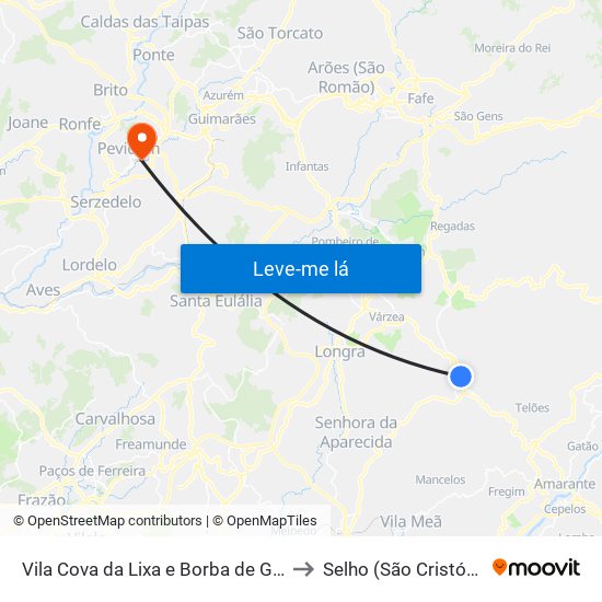 Vila Cova da Lixa e Borba de Godim to Selho (São Cristóvão) map