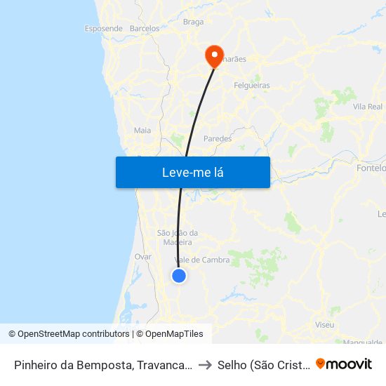 Pinheiro da Bemposta, Travanca e Palmaz to Selho (São Cristóvão) map