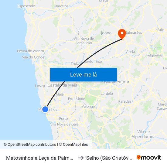 Matosinhos e Leça da Palmeira to Selho (São Cristóvão) map
