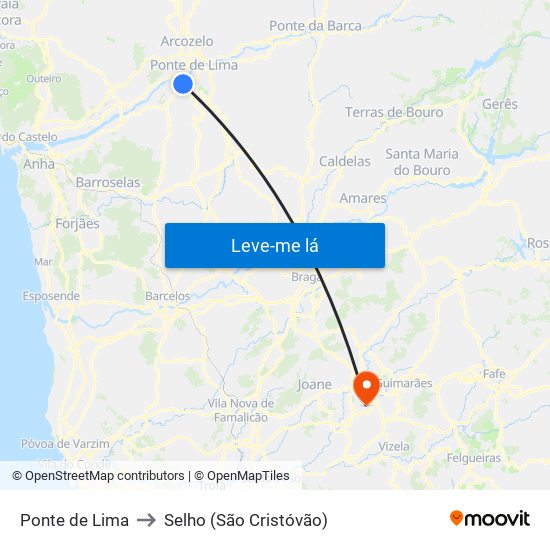 Ponte de Lima to Selho (São Cristóvão) map