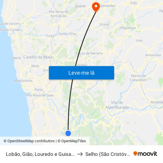 Lobão, Gião, Louredo e Guisande to Selho (São Cristóvão) map