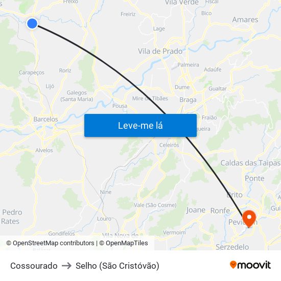 Cossourado to Selho (São Cristóvão) map