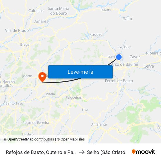 Refojos de Basto, Outeiro e Painzela to Selho (São Cristóvão) map