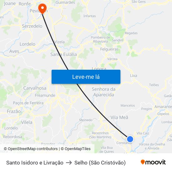 Santo Isidoro e Livração to Selho (São Cristóvão) map