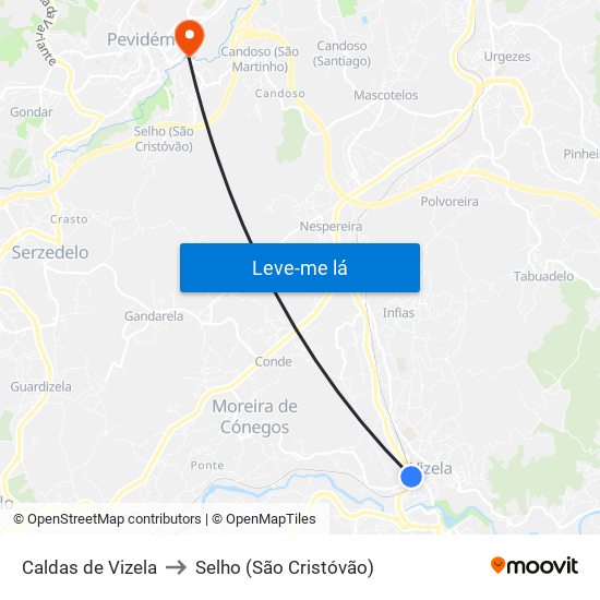Caldas de Vizela to Selho (São Cristóvão) map