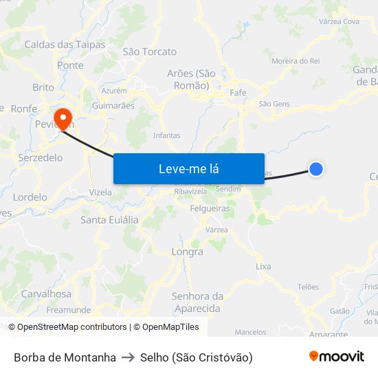 Borba de Montanha to Selho (São Cristóvão) map