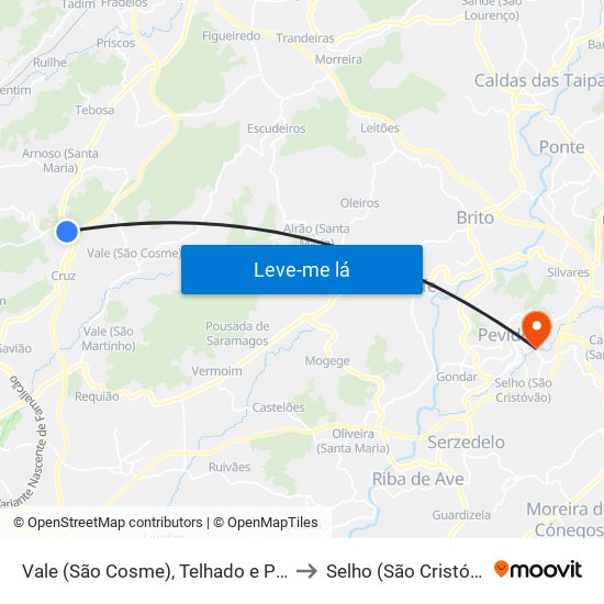 Vale (São Cosme), Telhado e Portela to Selho (São Cristóvão) map