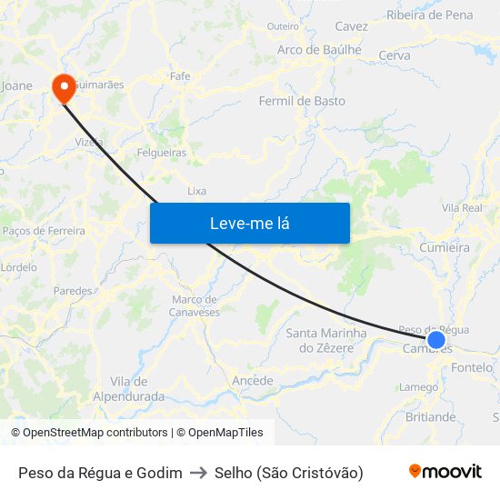 Peso da Régua e Godim to Selho (São Cristóvão) map