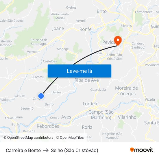 Carreira e Bente to Selho (São Cristóvão) map