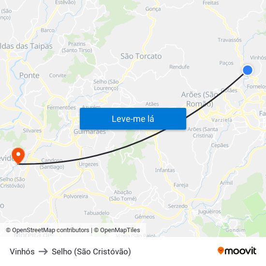 Vinhós to Selho (São Cristóvão) map
