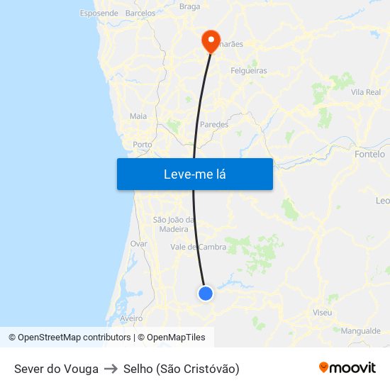 Sever do Vouga to Selho (São Cristóvão) map