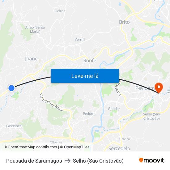 Pousada de Saramagos to Selho (São Cristóvão) map