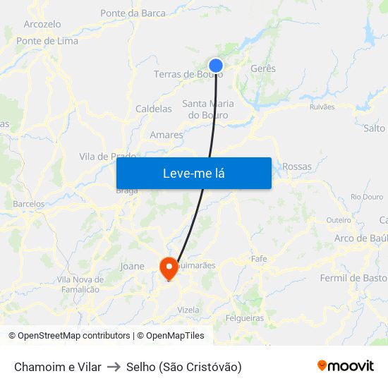 Chamoim e Vilar to Selho (São Cristóvão) map