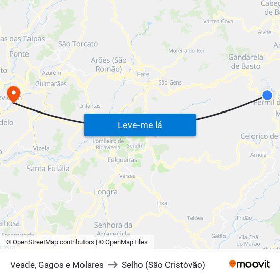 Veade, Gagos e Molares to Selho (São Cristóvão) map