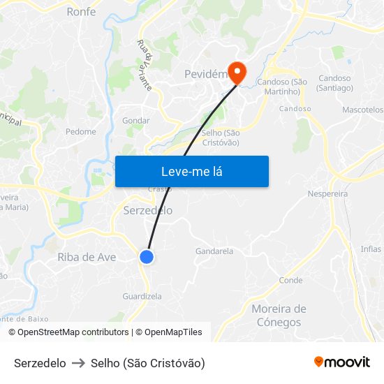Serzedelo to Selho (São Cristóvão) map