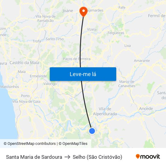 Santa Maria de Sardoura to Selho (São Cristóvão) map