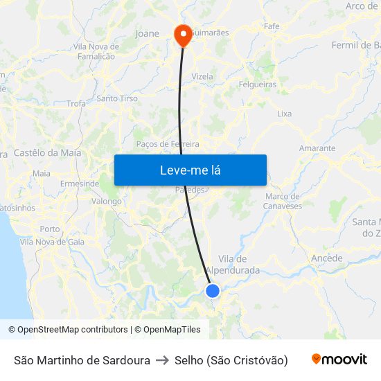 São Martinho de Sardoura to Selho (São Cristóvão) map