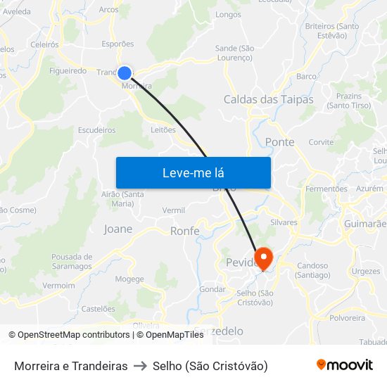 Morreira e Trandeiras to Selho (São Cristóvão) map