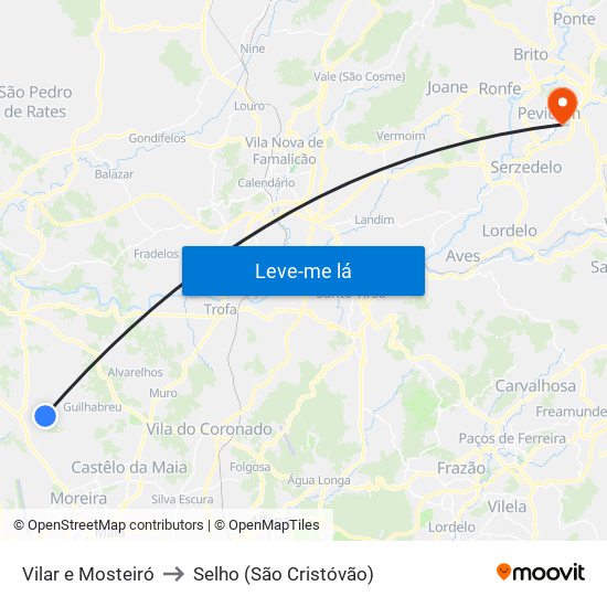 Vilar e Mosteiró to Selho (São Cristóvão) map