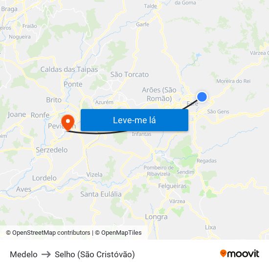 Medelo to Selho (São Cristóvão) map