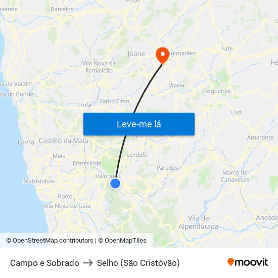 Campo e Sobrado to Selho (São Cristóvão) map