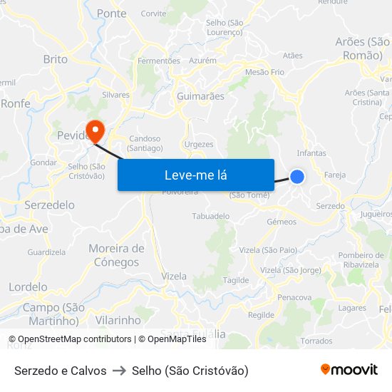 Serzedo e Calvos to Selho (São Cristóvão) map