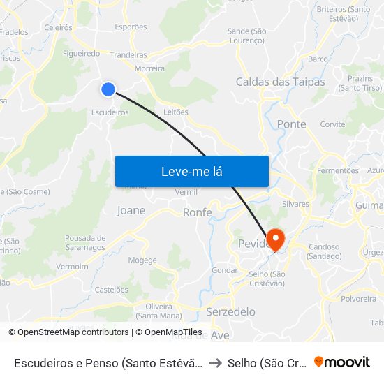 Escudeiros e Penso (Santo Estêvão e São Vicente) to Selho (São Cristóvão) map