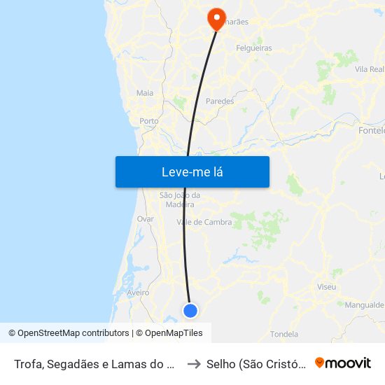 Trofa, Segadães e Lamas do Vouga to Selho (São Cristóvão) map