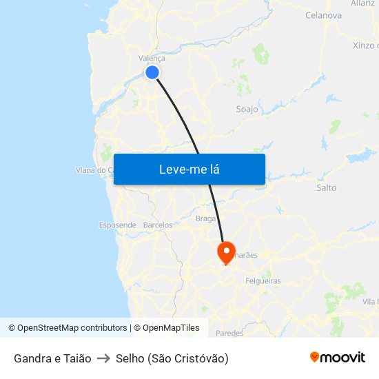 Gandra e Taião to Selho (São Cristóvão) map