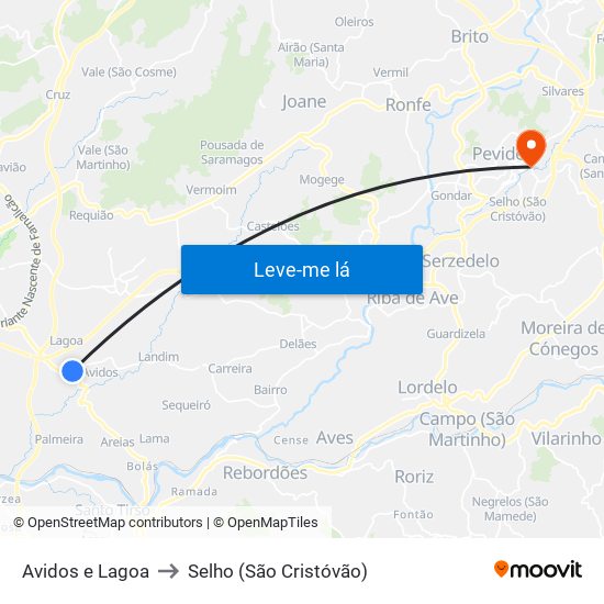 Avidos e Lagoa to Selho (São Cristóvão) map