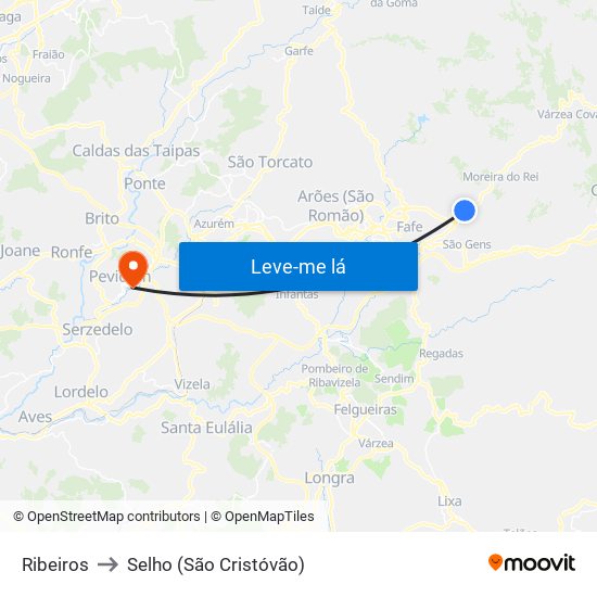 Ribeiros to Selho (São Cristóvão) map