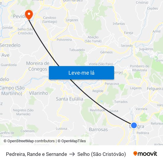 Pedreira, Rande e Sernande to Selho (São Cristóvão) map