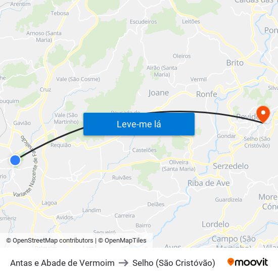 Antas e Abade de Vermoim to Selho (São Cristóvão) map