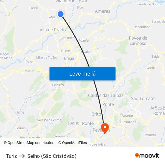 Turiz to Selho (São Cristóvão) map