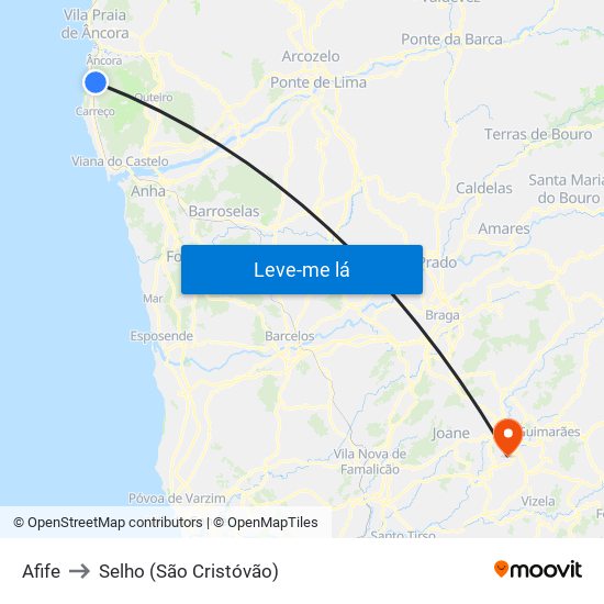 Afife to Selho (São Cristóvão) map