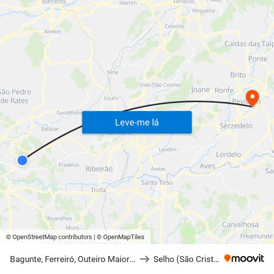 Bagunte, Ferreiró, Outeiro Maior e Parada to Selho (São Cristóvão) map