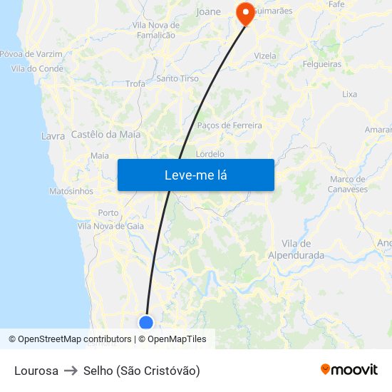 Lourosa to Selho (São Cristóvão) map