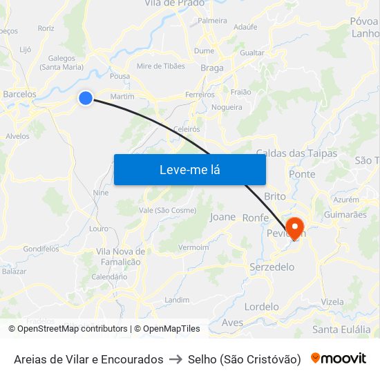 Areias de Vilar e Encourados to Selho (São Cristóvão) map