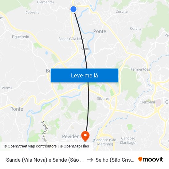 Sande (Vila Nova) e Sande (São Clemente) to Selho (São Cristóvão) map