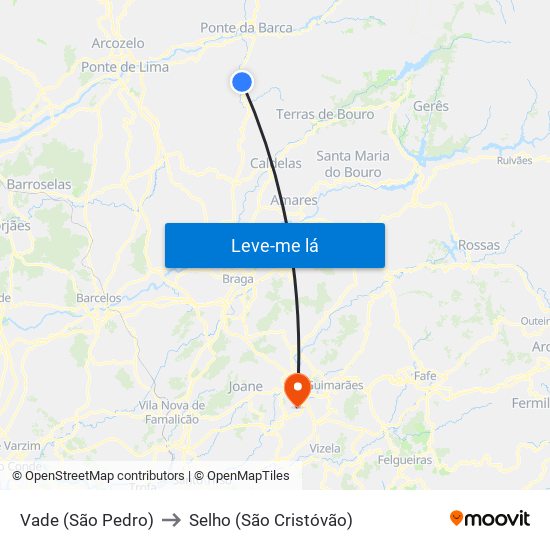 Vade (São Pedro) to Selho (São Cristóvão) map