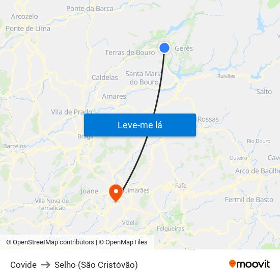 Covide to Selho (São Cristóvão) map