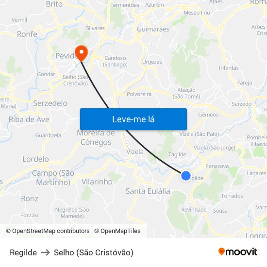 Regilde to Selho (São Cristóvão) map