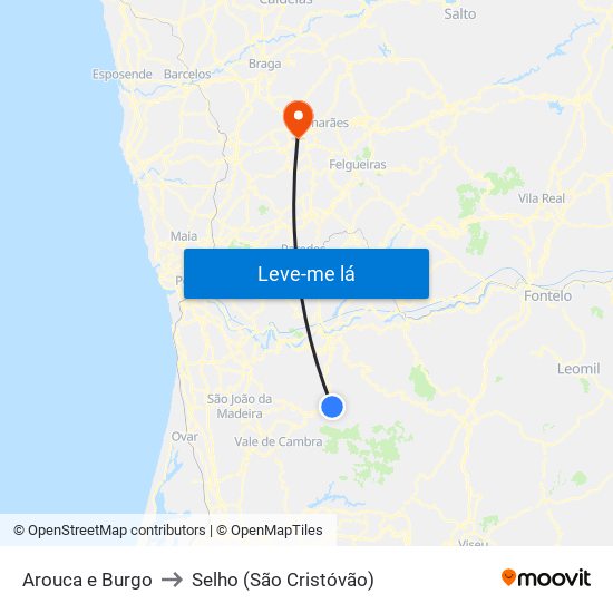 Arouca e Burgo to Selho (São Cristóvão) map