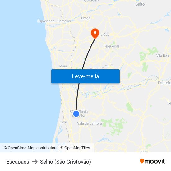 Escapães to Selho (São Cristóvão) map