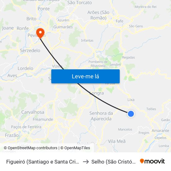 Figueiró (Santiago e Santa Cristina) to Selho (São Cristóvão) map